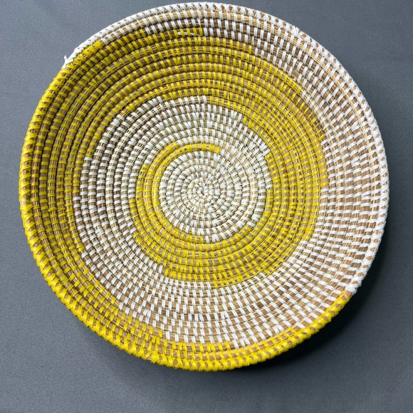 Other - Handwoven Yellow & White Coil Basket Boho Coastal Decor